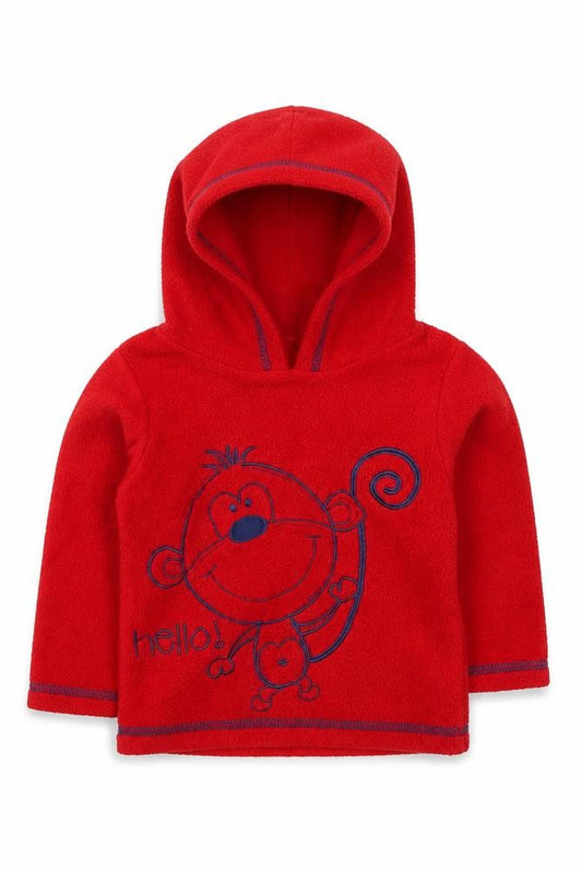 Front view of M&Co boys’ red jacket, size 12-18, months pullover - monkey hello