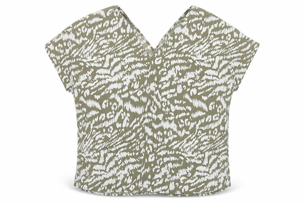 Primark Womens Green Animal Print Polyester Basic Blouse Size 10 V-Neck
