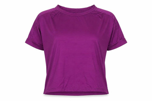 Front view of WorkOut women’s purple polyester basic t-shirt size 2xs round neck
