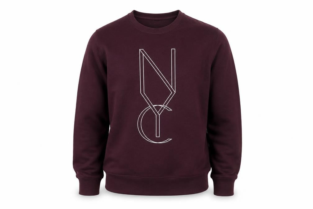 Front view of H&M men’s purple polyester pullover sweatshirt, size M, - nyc