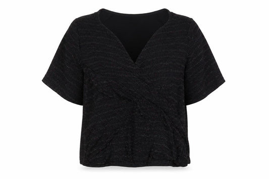 Front view of New Look women’s blue nylon basic blouse, size UK 8, v-neck