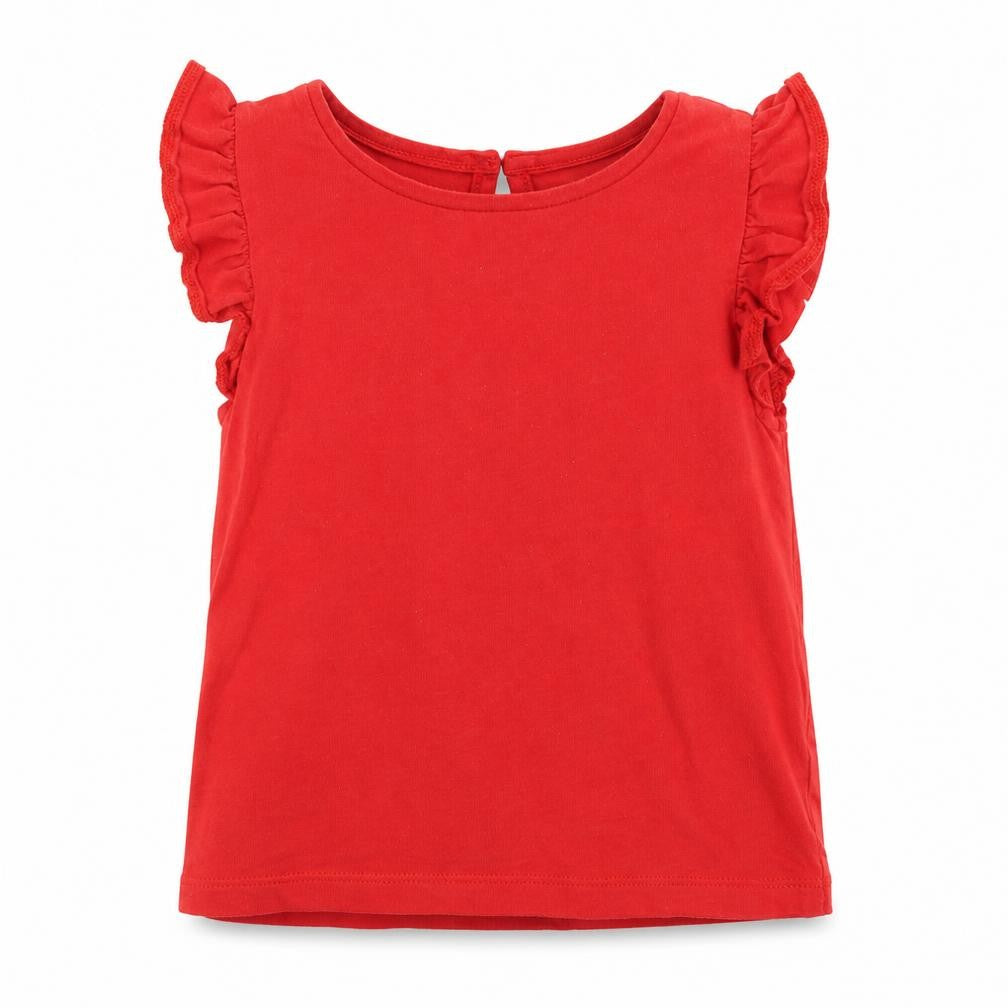 Front view of Tu girls’ red cotton basic t-shirt, size 2, years round neck button