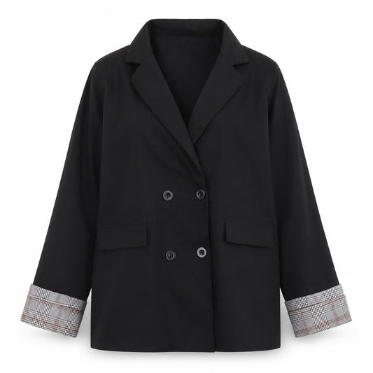 Front view of SHEIN women’s black polyester jacket blazer, size L