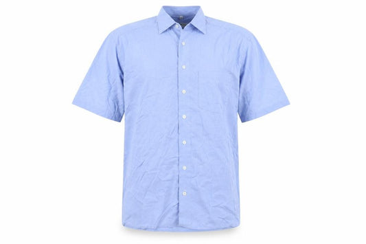 Front view of Royal Class men’s blue cotton button-up, size L, collared button