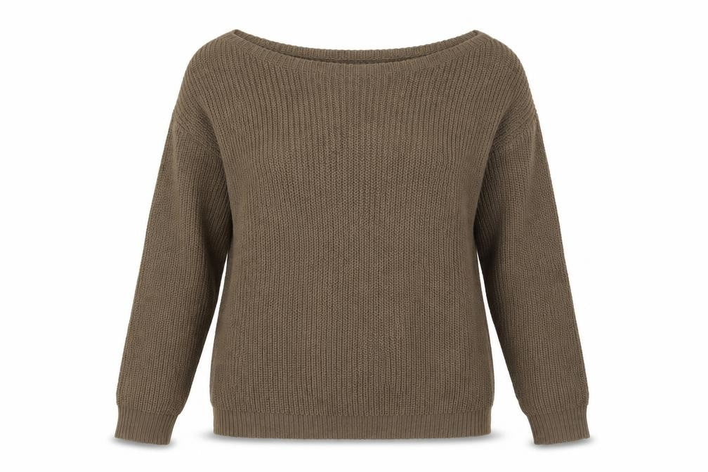 Front view of Missguided women’s brown acrylic pullover sweatshirt, size M, pullover