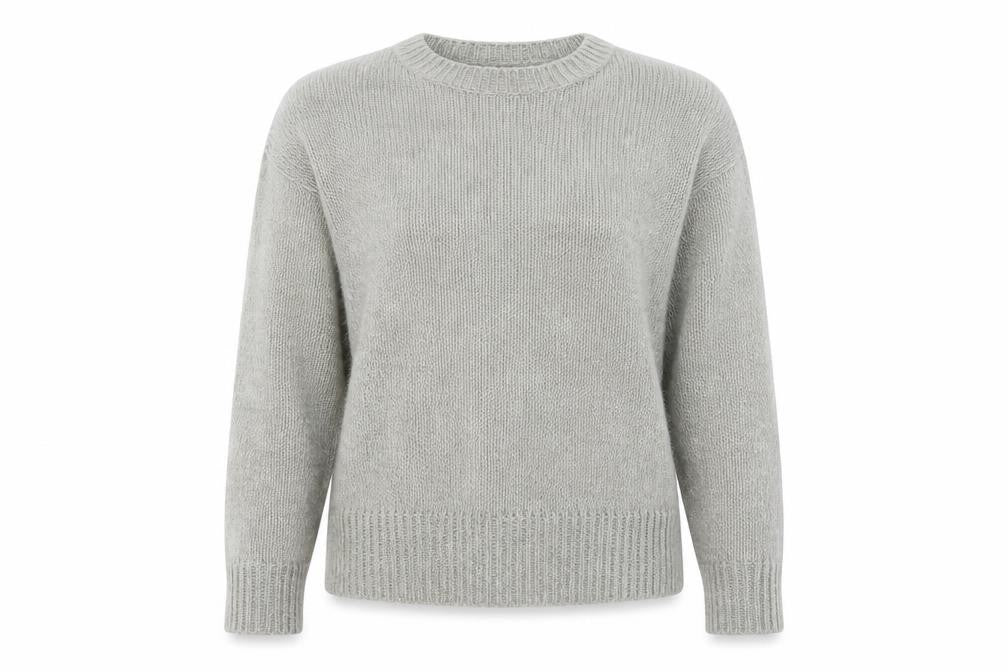 Front view of New Look women’s grey acrylic pullover sweatshirt, size M, pullover