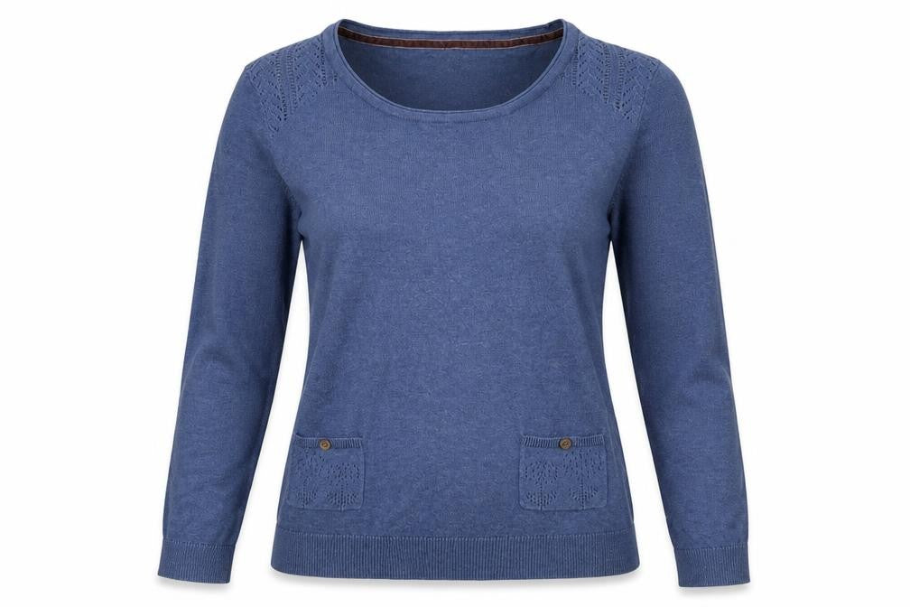 Front view of Debenhams women’s blue cotton pullover sweatshirt, size UK 10, pullover