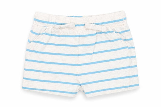 Front view of F&F boys’ ivory striped cotton cropped trousers, size 6-9, months - shorts