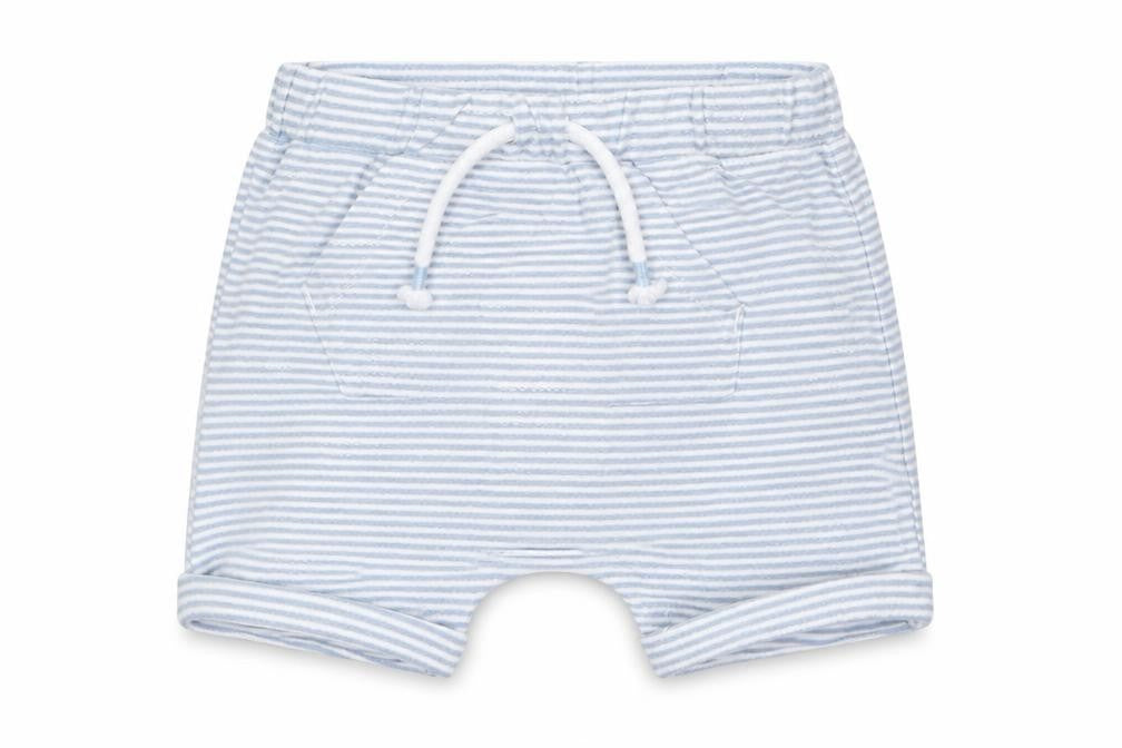 Front view of Next boys’ blue striped cotton cropped trousers, size 6-9, months