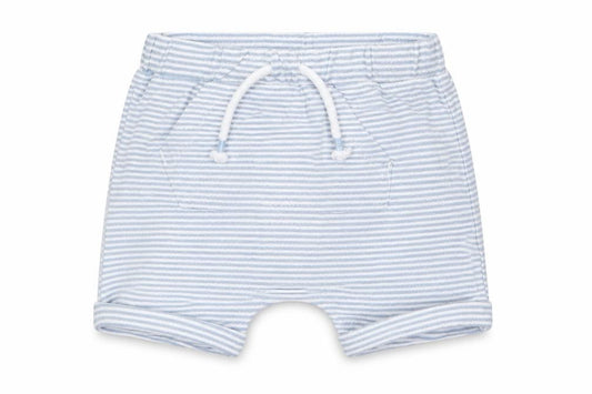 Front view of Next boys’ blue striped cotton cropped trousers, size 6-9, months