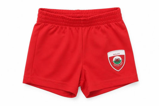 Front view of EURO2020 boys’ red polyester cropped trousers, size 6-9, months - wales uefa euro 2020