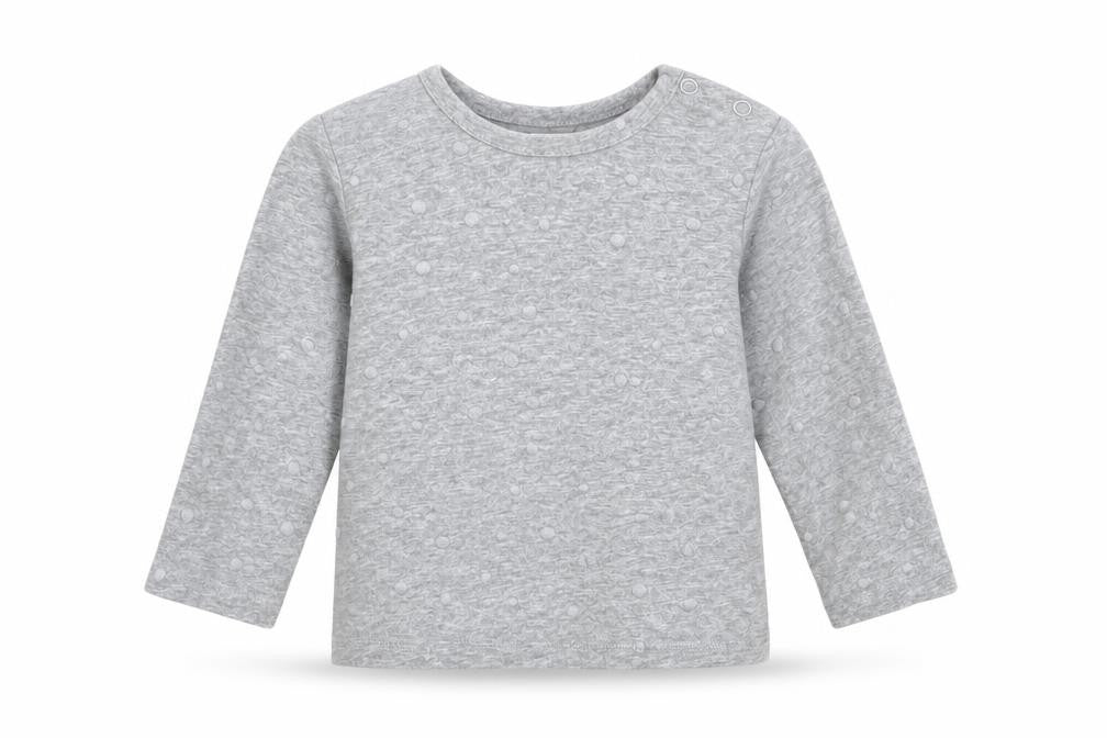 Front view of Mams & papas girls’ grey cotton basic t-shirt, size 2-3, years round neck