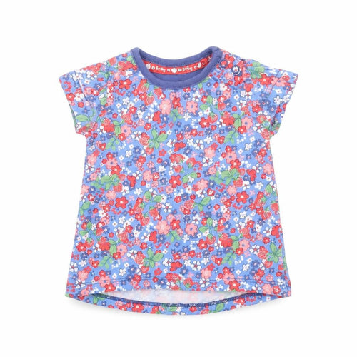 TU Girls Blue Floral Cotton Basic T-Shirt Size 0-3 Months Round Neck