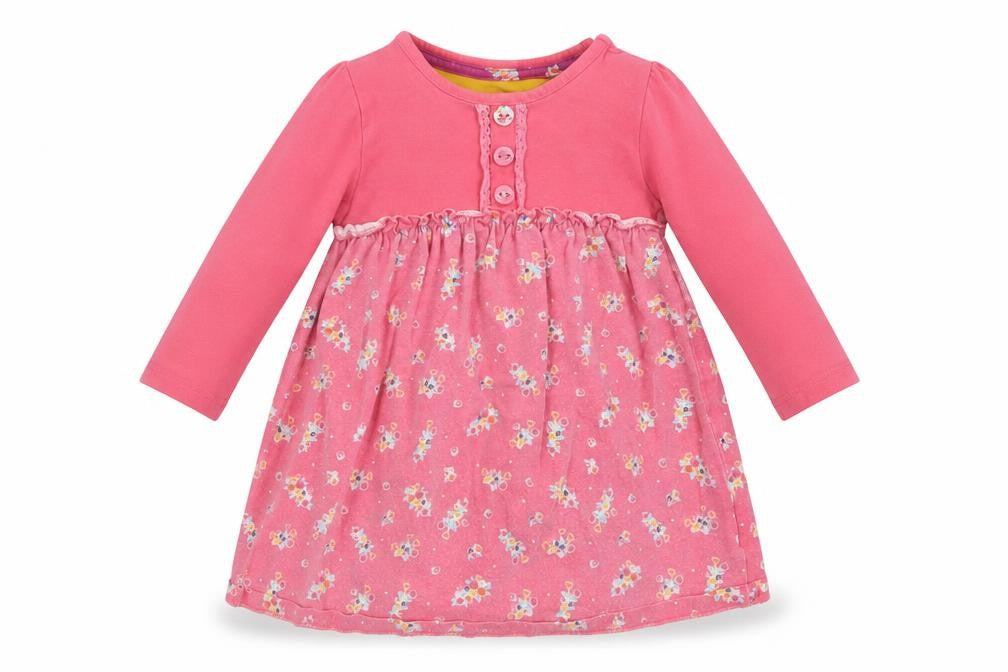 Mothercare Baby Pink Floral Cotton A-Line  Size 9-12 Months  Crew Neck Snap