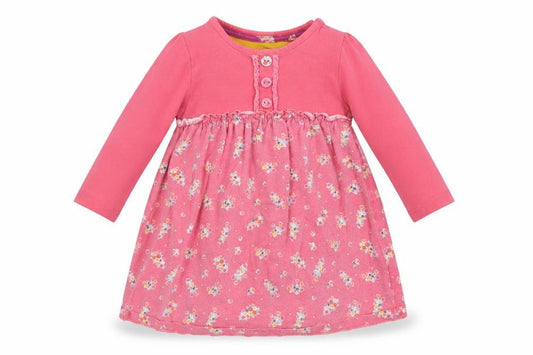 Front view of Mothercare Baby Pink Floral Cotton A-Line, size 9-12, Months Crew Neck Snap
