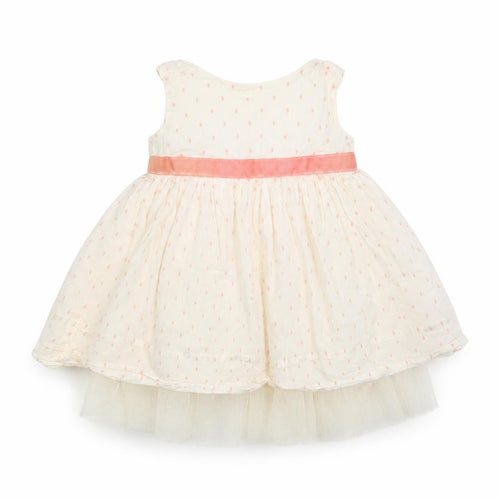 M&S Baby Ivory Polka Dot Cotton A-Line  Size 3-6 Months  Round Neck Button