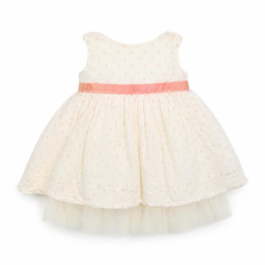 Front view of Marks & Spencer Baby Ivory Polka Dot Cotton A-Line, size 3-6, Months Round Neck Button