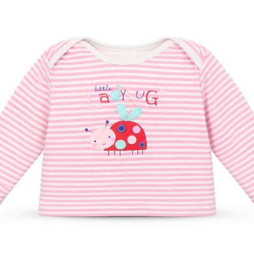 F&F Baby Pink Striped Cotton Basic Blouse Size 12-18 Months Crew Neck  - Ladybug