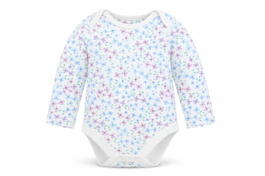 Front view of Marks & Spencer Baby White Floral Cotton Romper One-Piece, size 3-6, Months Snap