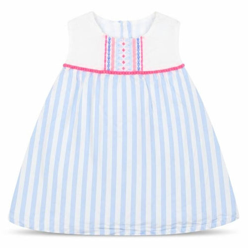 Matalan Baby Blue Striped Cotton A-Line  Size 12-18 Months  Round Neck Button