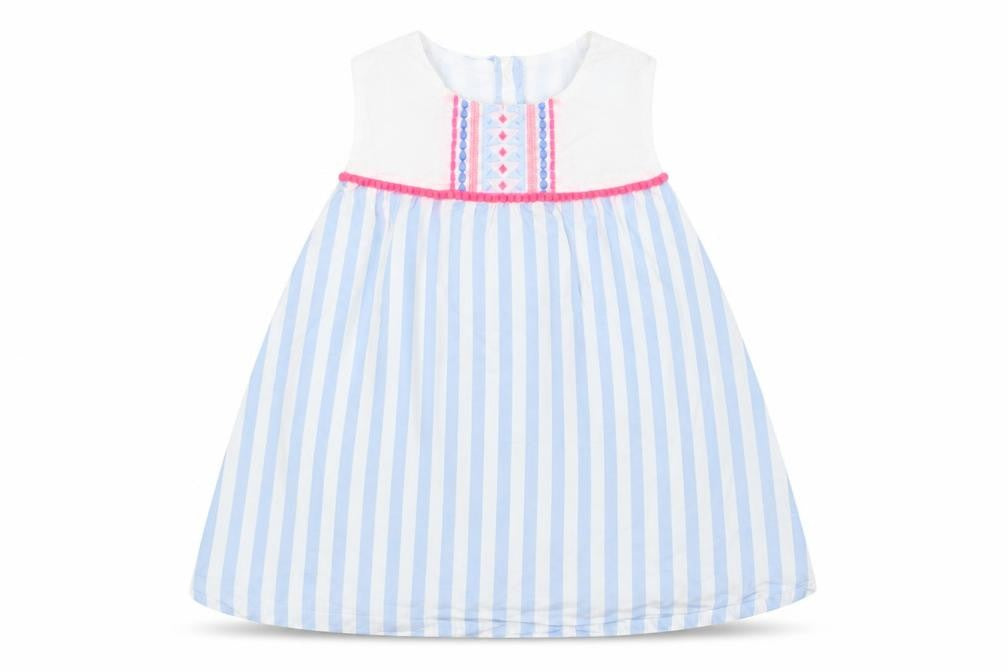 Matalan Baby Blue Striped Cotton A-Line  Size 12-18 Months  Round Neck Button
