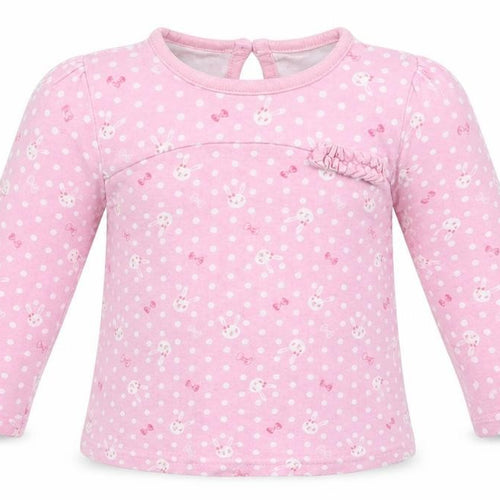 George Baby Pink Polka Dot Cotton Basic Blouse Size 9-12 Months Crew Neck Button - Bunny Print
