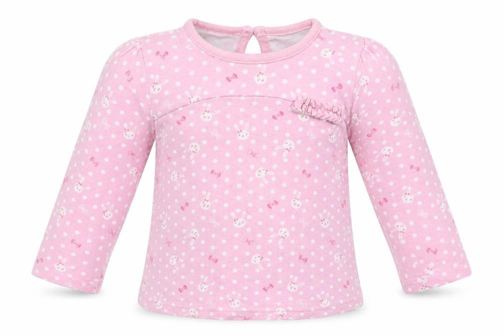 George Baby Pink Polka Dot Cotton Basic Blouse Size 9-12 Months Crew Neck Button - Bunny Print