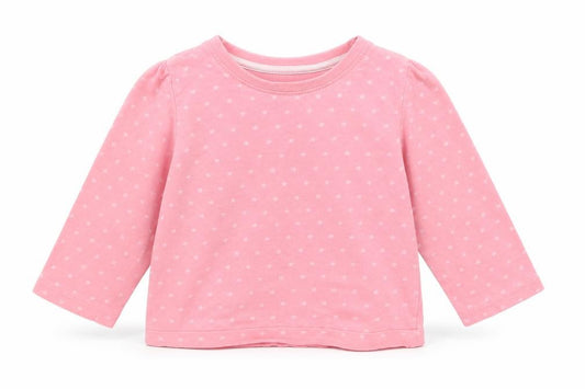 Front view of Primark Baby Pink Geometric Cotton Basic T-Shirt, size 9-12, Months Crew Neck - Star Print