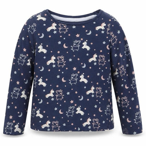 M&S Baby Blue Geometric Cotton Basic Blouse Size 18-24 Months Crew Neck  - Peppa Pig