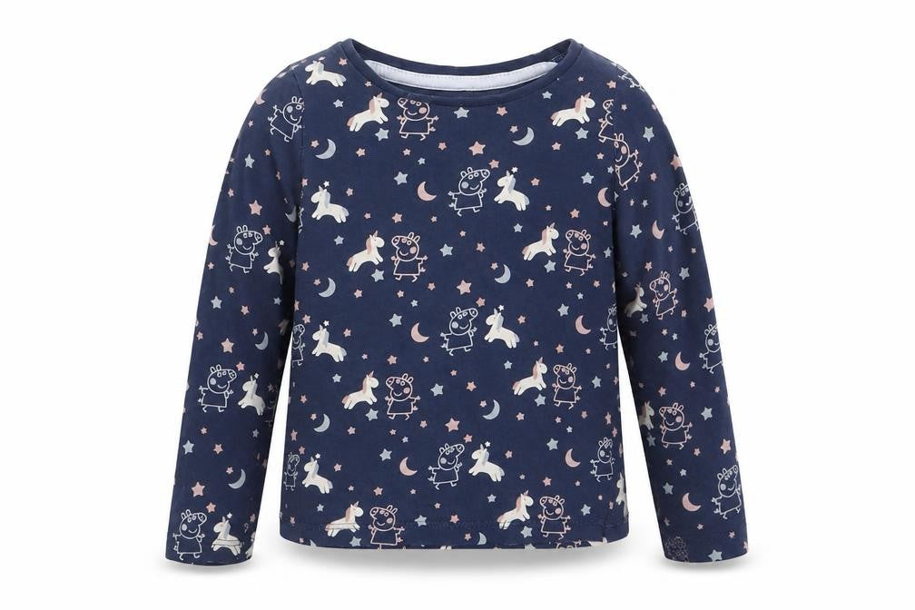 M&S Baby Blue Geometric Cotton Basic Blouse Size 18-24 Months Crew Neck  - Peppa Pig