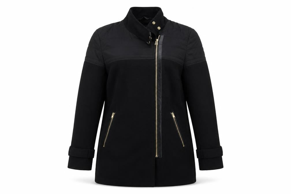 Front view of George women’s black biker coat, size UK 12, zip