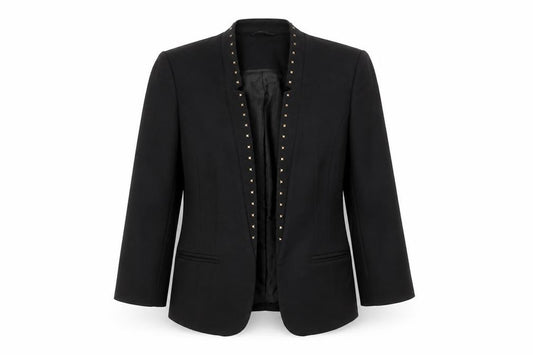 Front view of M&Co women’s black viscose jacket blazer, size UK 10