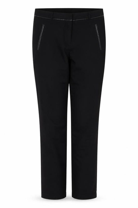 Front view of Dorothy Perkins women’s black viscose trousers, size UK 14, 29-inch leg slim