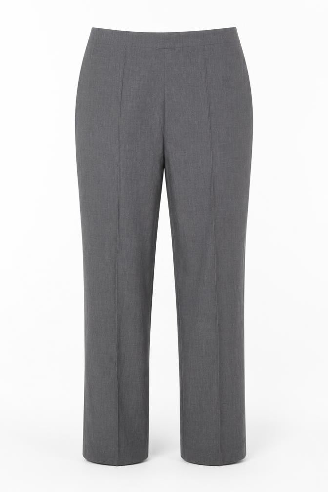 Front view of Essentials women’s grey polyester trousers, size UK 14, 30-inch leg regular