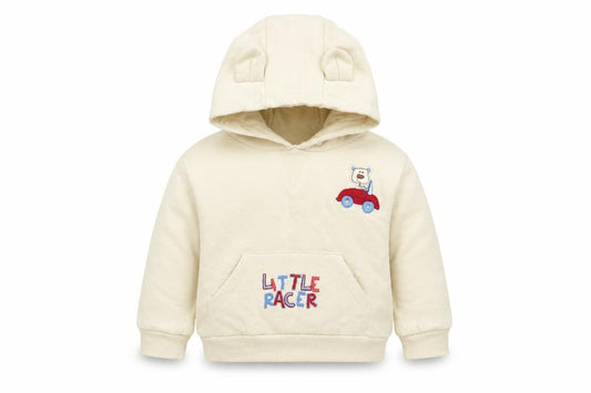 Front view of Little Precious boys’ beige cotton jumper, size 6-9, months