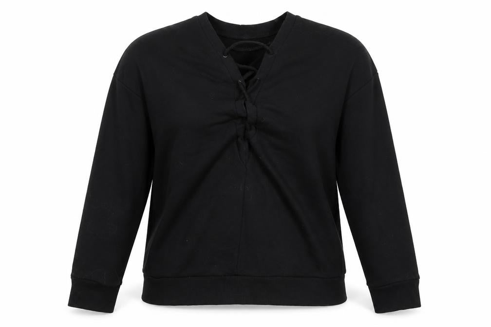 Front view of Forever 21 women’s black cotton pullover sweatshirt, size M