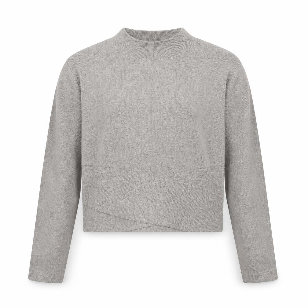 Front view of New Look women’s grey high neck viscose jumper, size UK 14