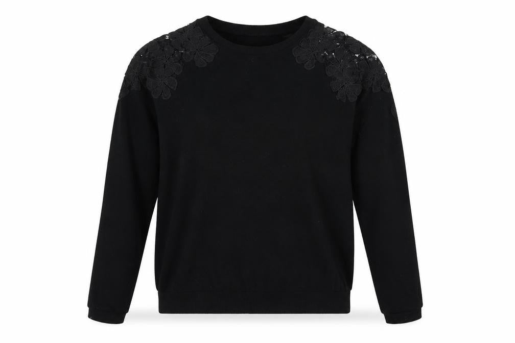 Front view of Poof women’s black round neck cotton jumper, size L