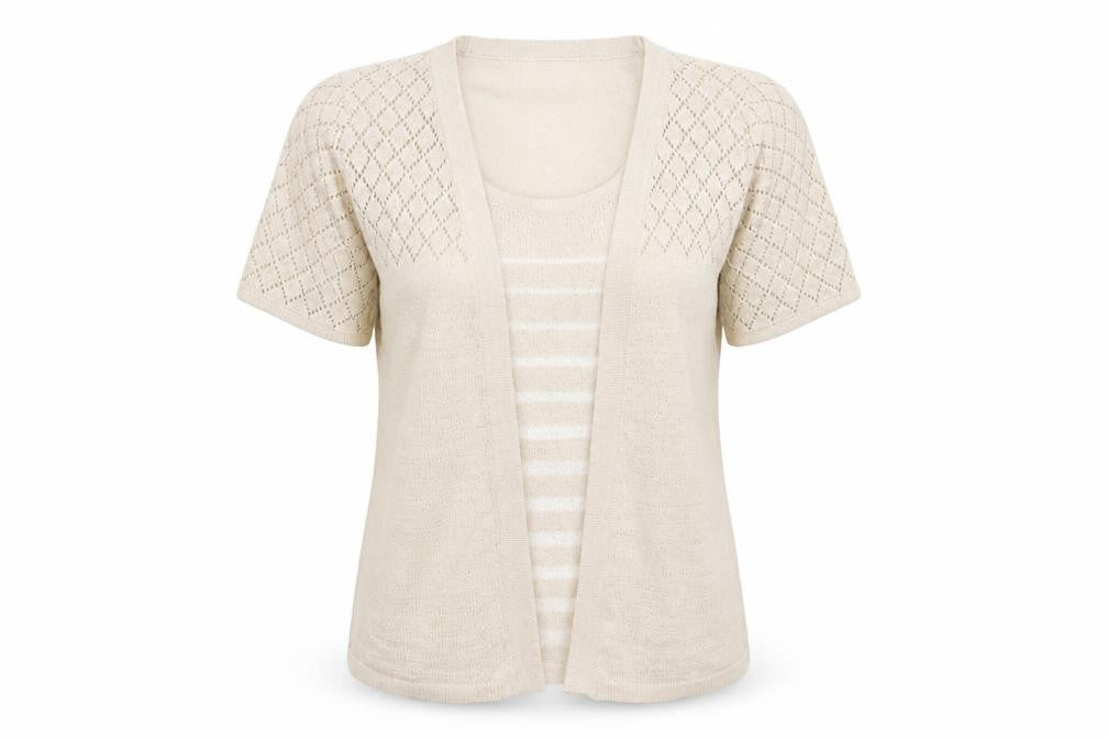 BM Womens Beige Round Neck  Acrylic Cardigan Jumper Size S