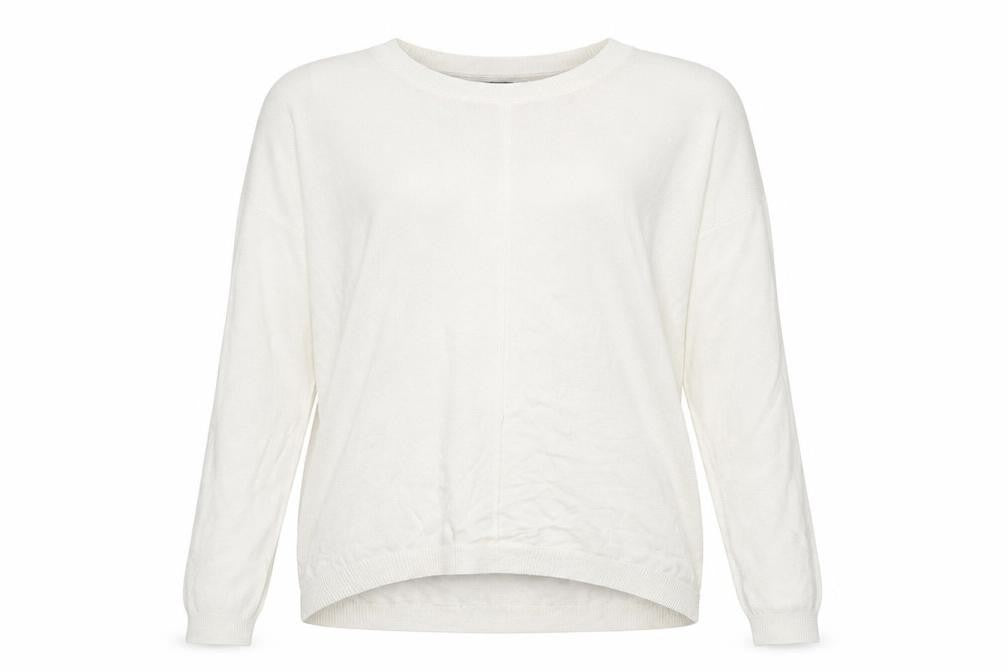 Front view of Marks & Spencer women’s ivory round neck viscose jumper, size M