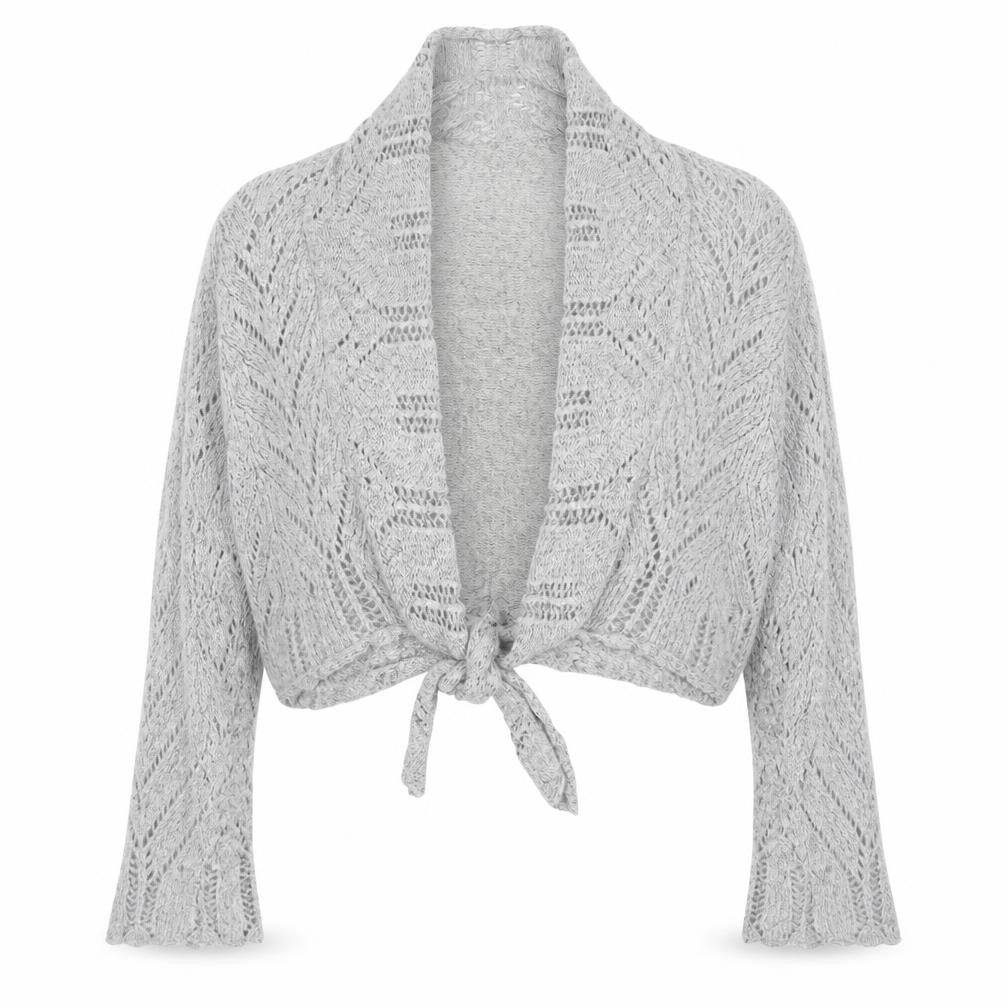 Front view of Next women’s grey v-neck acrylic cardigan jumper, size UK 10