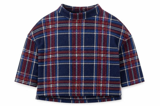 Front view of Next girls’ blue check polyester pullover sweatshirt, size 3, years pullover - red