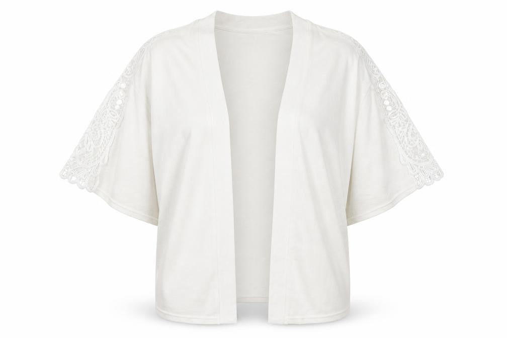 Front view of H&M women’s white v-neck polyester cardigan jumper, size S