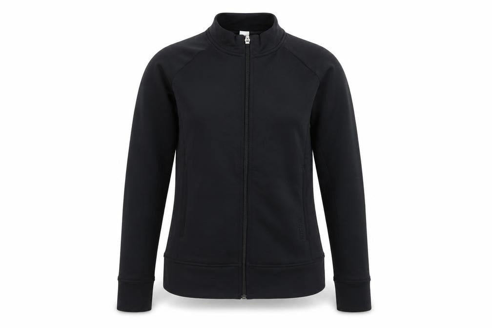 Front view of Artengo women’s black jacket, size XS, zip