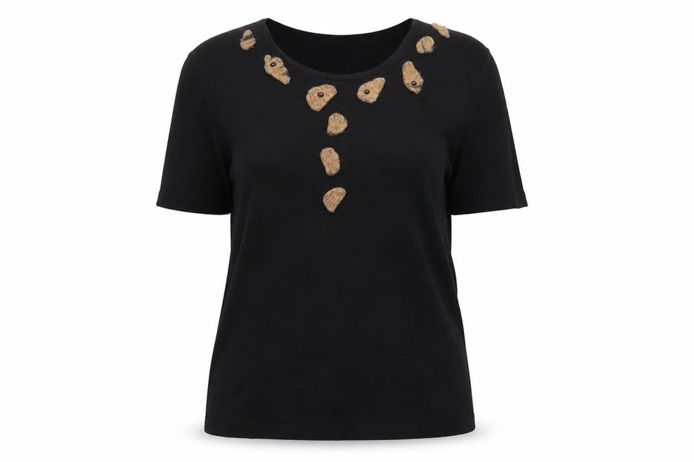 Front view of Doris Streich women’s black round neck viscose jumper, size UK 10