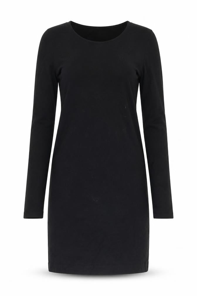Front view of H&M women’s black cotton bodycon, size XS, round neck