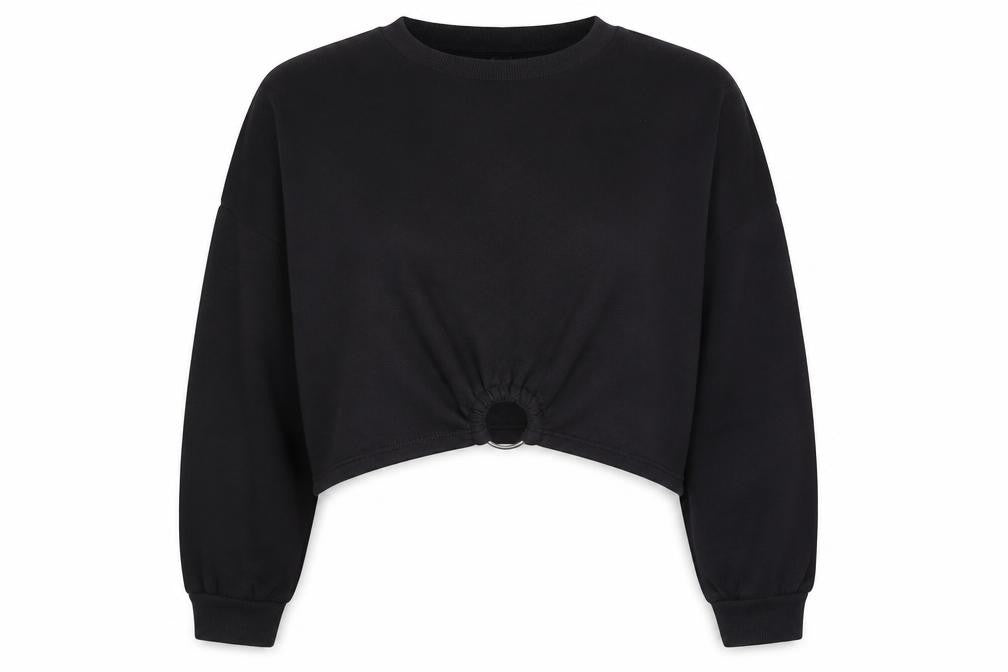 Front view of H&M women’s black round neck cotton jumper, size XL