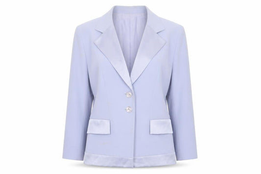 Front view of Frank Usher women’s blue jacket blazer, size UK 14