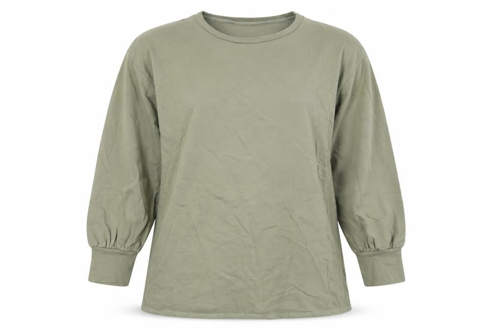 Front view of PRETTYLITTLETHING women’s green cotton pullover sweatshirt, size UK 8
