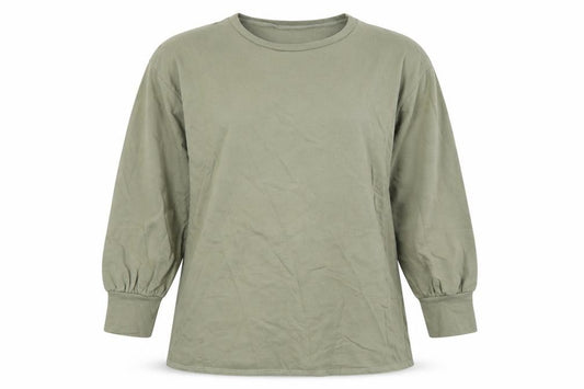 Front view of PRETTYLITTLETHING women’s green cotton pullover sweatshirt, size UK 8